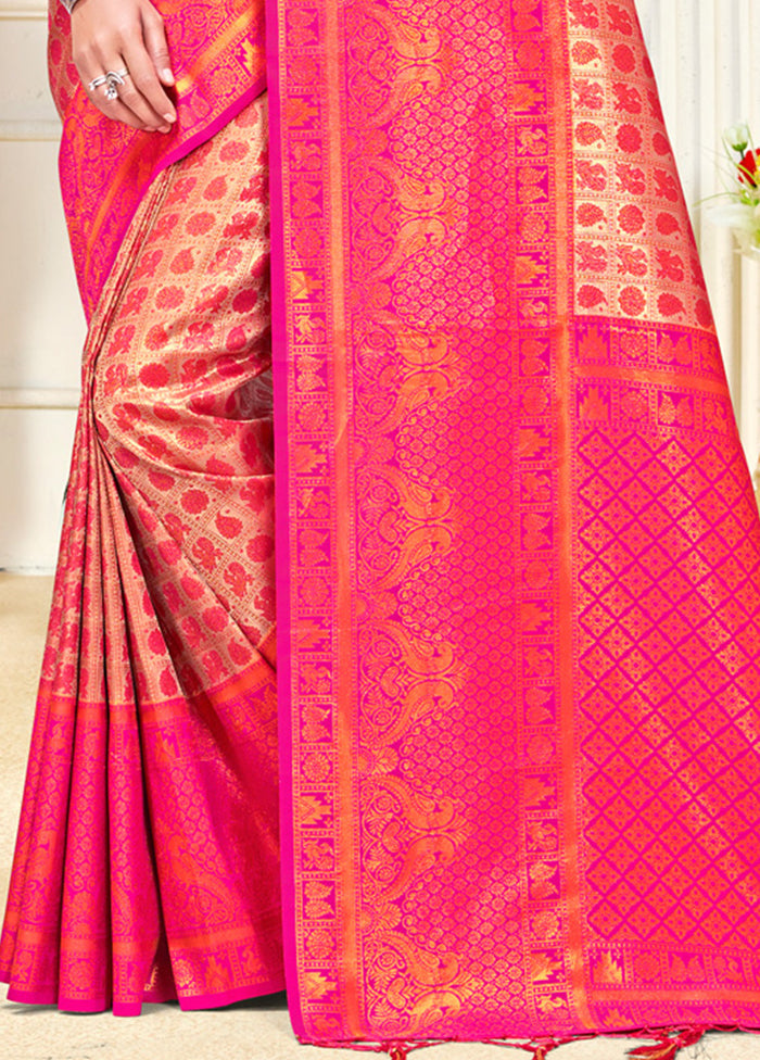 Pink Dupion Silk Saree With Blouse Piece