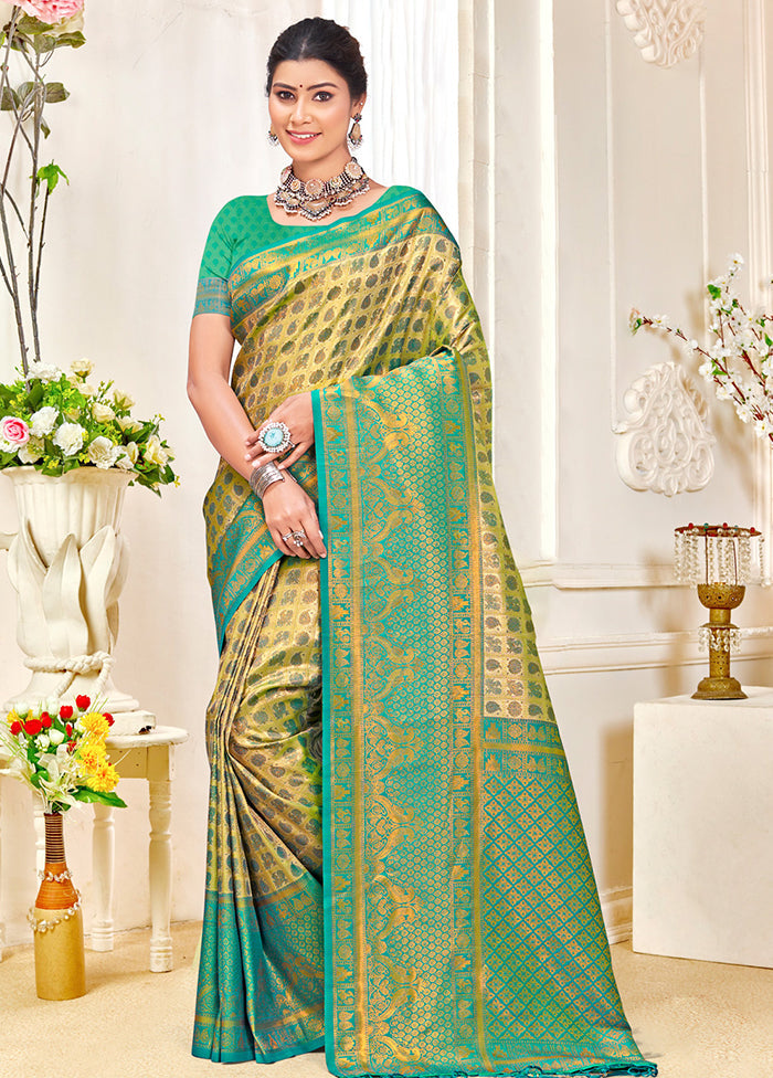 Yellow Dupion Silk Saree With Blouse Piece