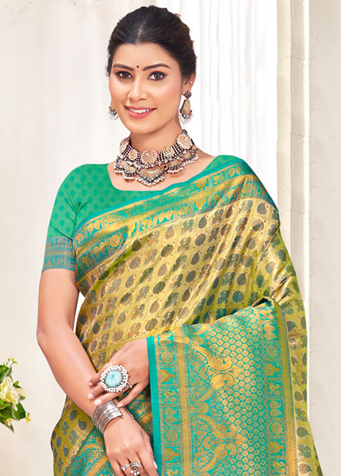 Yellow Dupion Silk Saree With Blouse Piece