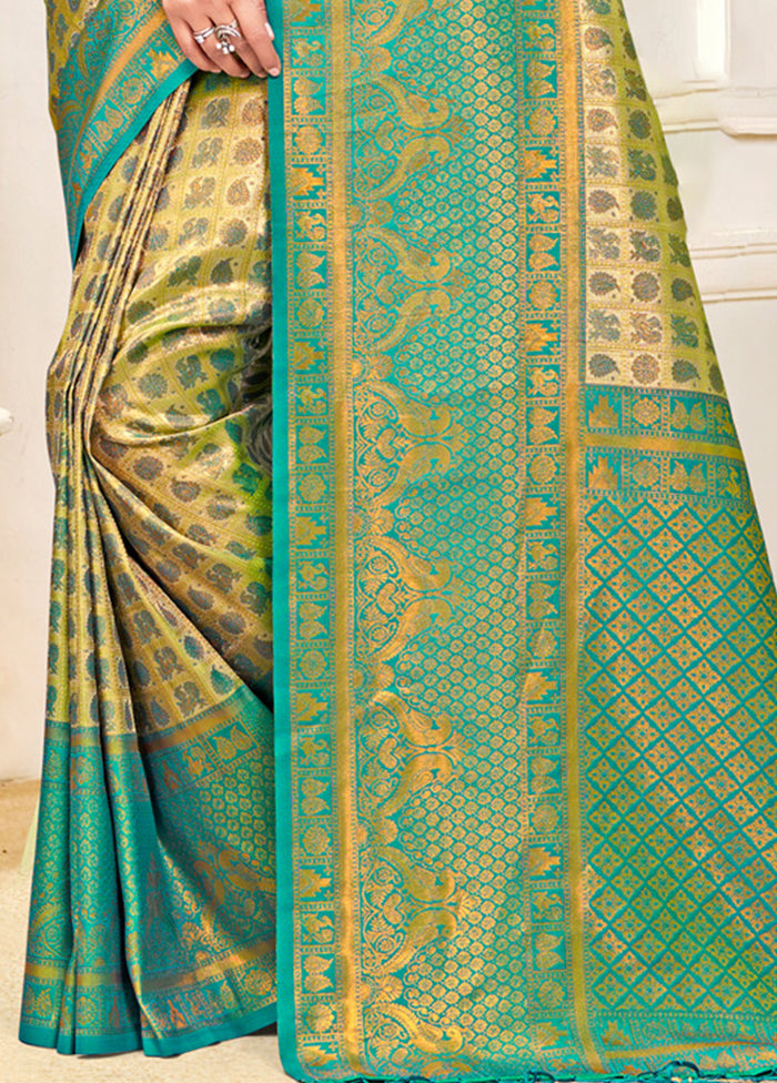 Yellow Dupion Silk Saree With Blouse Piece