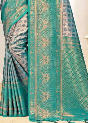 Sea Green Dupion Silk Saree With Blouse Piece