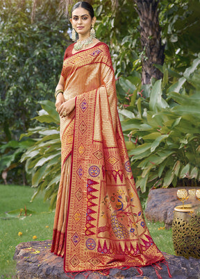 Peach Dupion Silk Saree With Blouse Piece