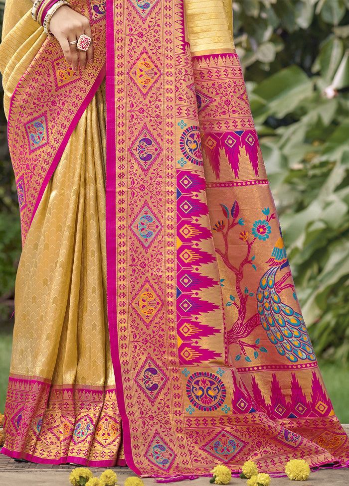 Beige Dupion Silk Saree With Blouse Piece