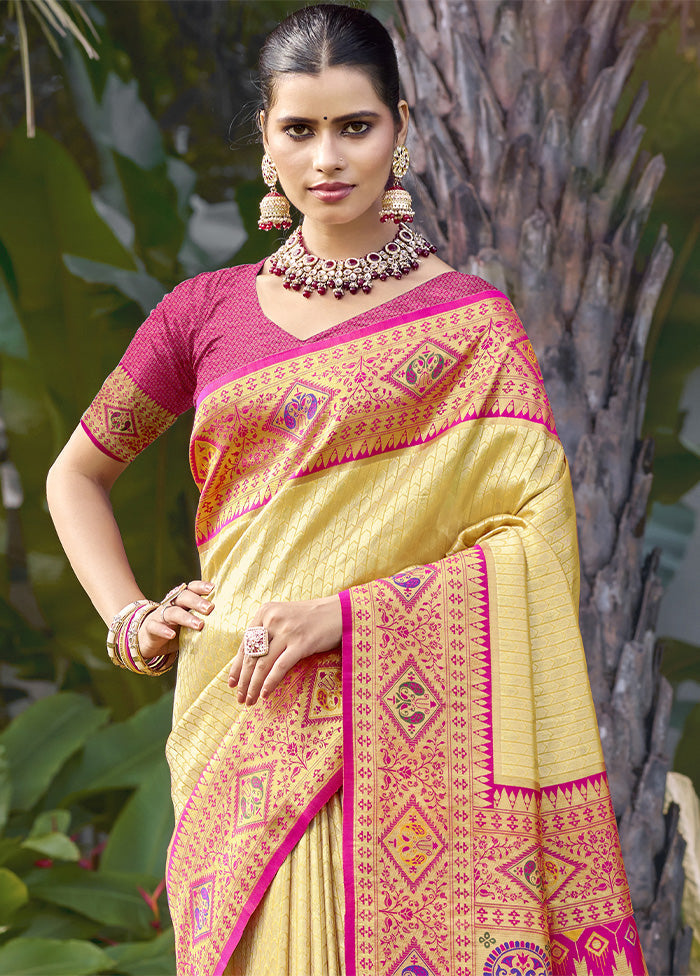 Cream Dupion Silk Saree With Blouse Piece