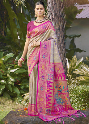 Grey Dupion Silk Saree With Blouse Piece