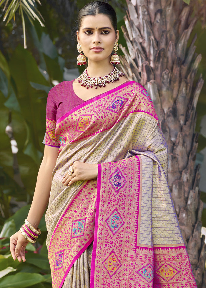 Grey Dupion Silk Saree With Blouse Piece