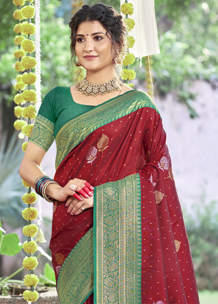 Maroon Dupion Silk Saree With Blouse Piece