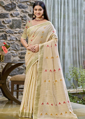 Beige Cotton Saree With Blouse Piece