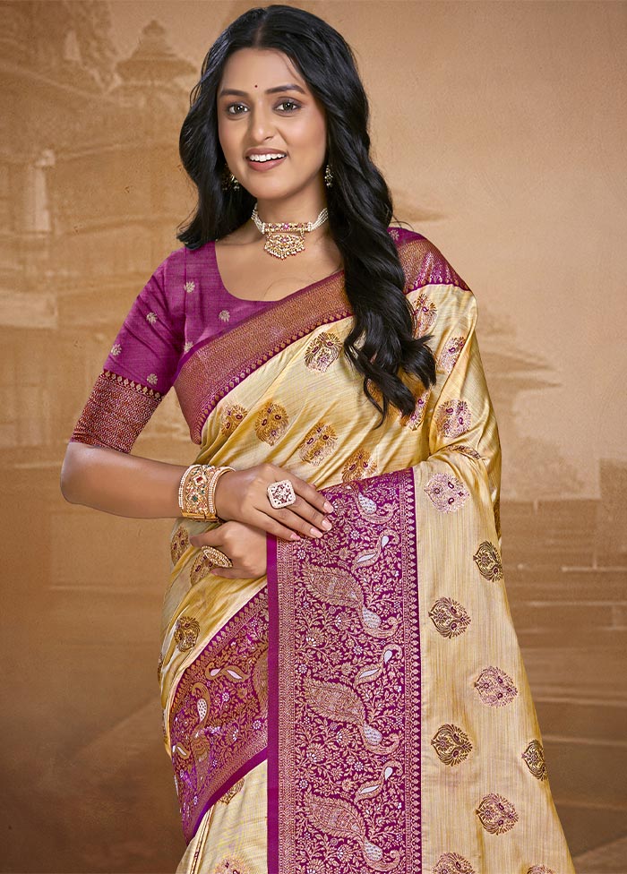 Beige Dupion Silk Saree With Blouse Piece