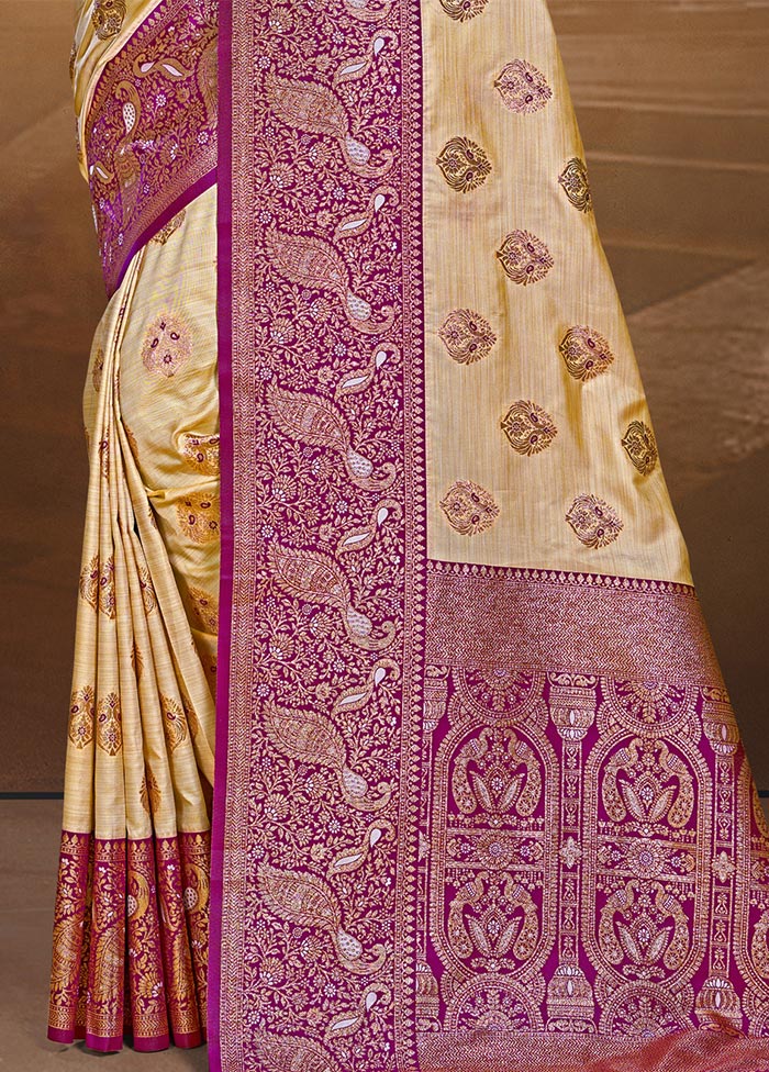 Beige Dupion Silk Saree With Blouse Piece