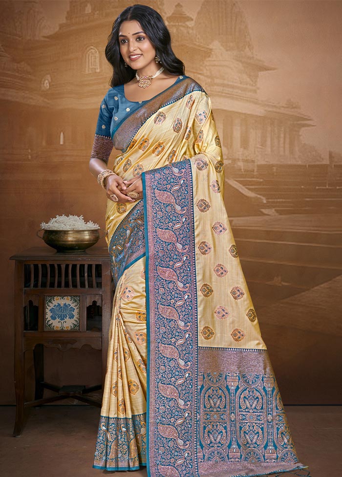 Beige Dupion Silk Saree With Blouse Piece