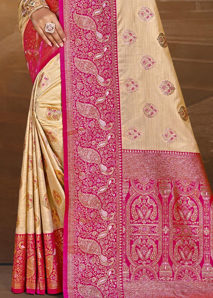 Beige Dupion Silk Saree With Blouse Piece