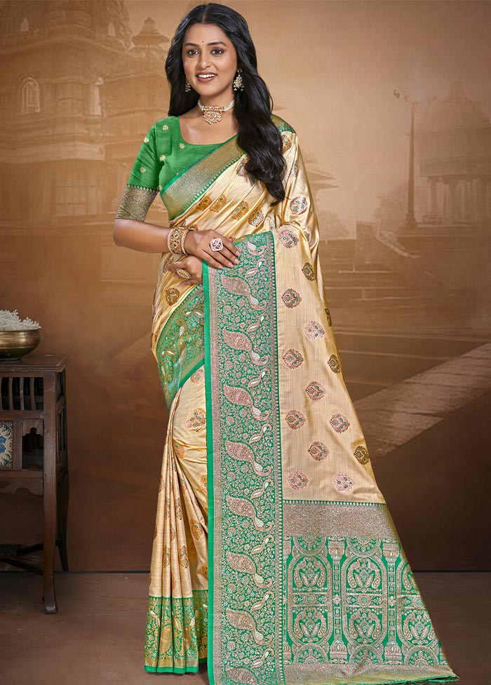 Beige Dupion Silk Saree With Blouse Piece