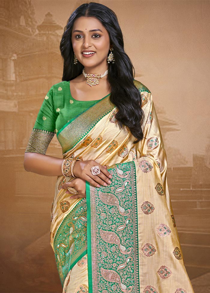 Beige Dupion Silk Saree With Blouse Piece