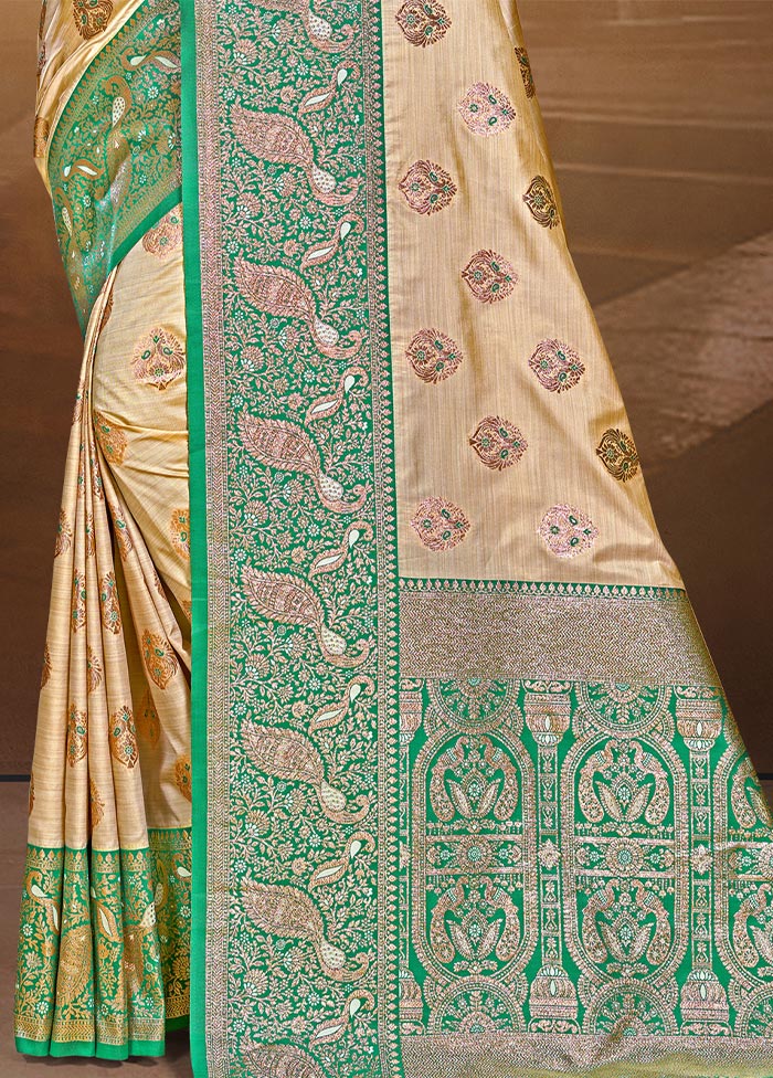 Beige Dupion Silk Saree With Blouse Piece