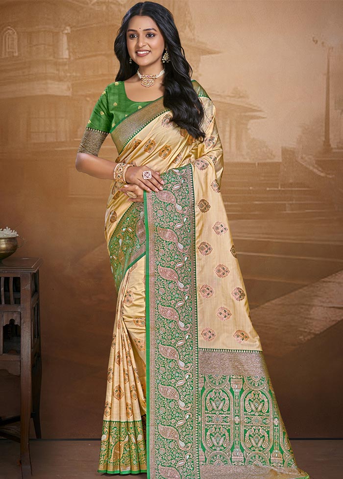 Beige Dupion Silk Saree With Blouse Piece