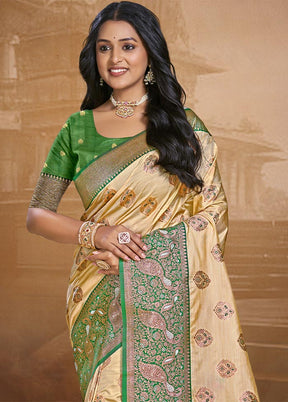 Beige Dupion Silk Saree With Blouse Piece