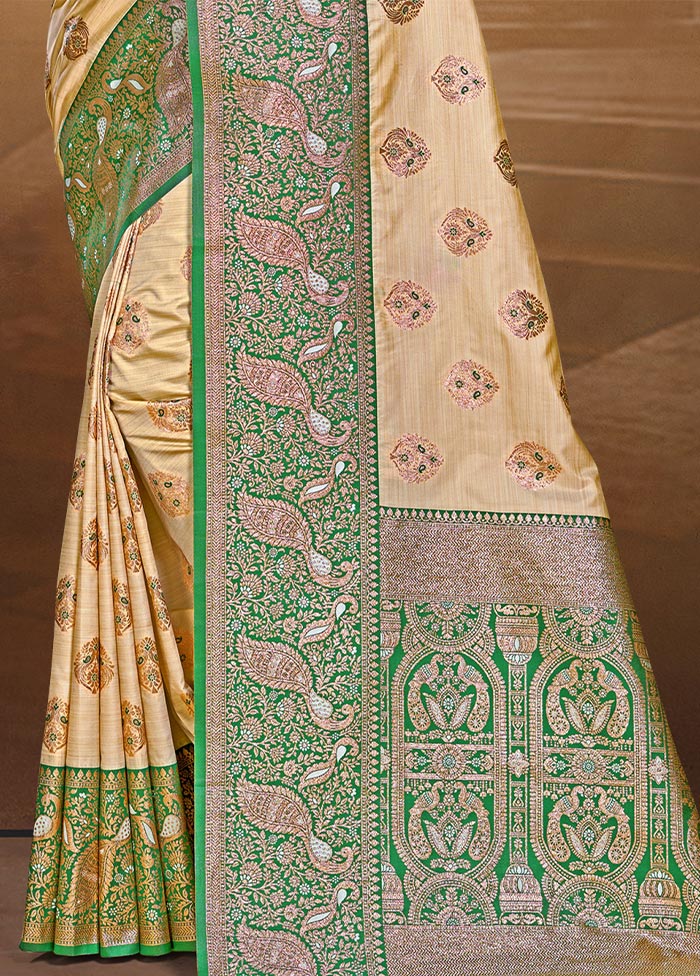 Beige Dupion Silk Saree With Blouse Piece