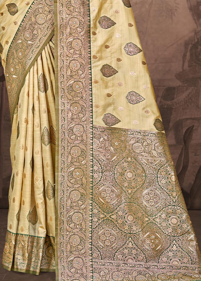 Beige Dupion Silk Saree With Blouse Piece