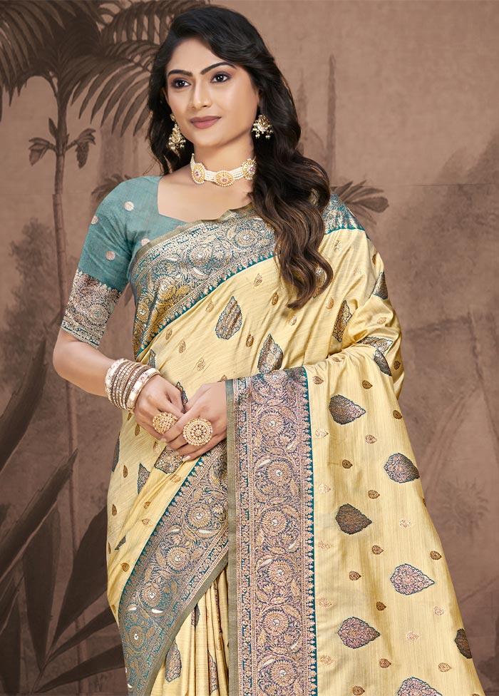 Beige Dupion Silk Saree With Blouse Piece