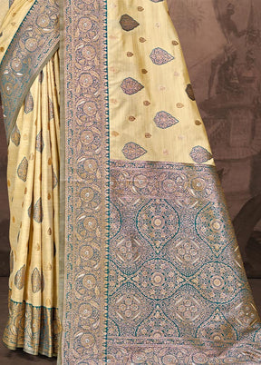 Beige Dupion Silk Saree With Blouse Piece