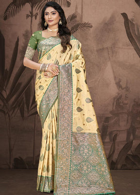 Beige Dupion Silk Saree With Blouse Piece