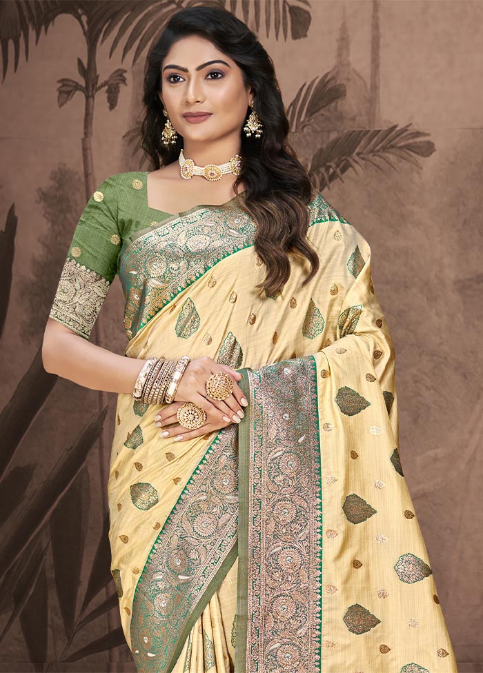 Beige Dupion Silk Saree With Blouse Piece