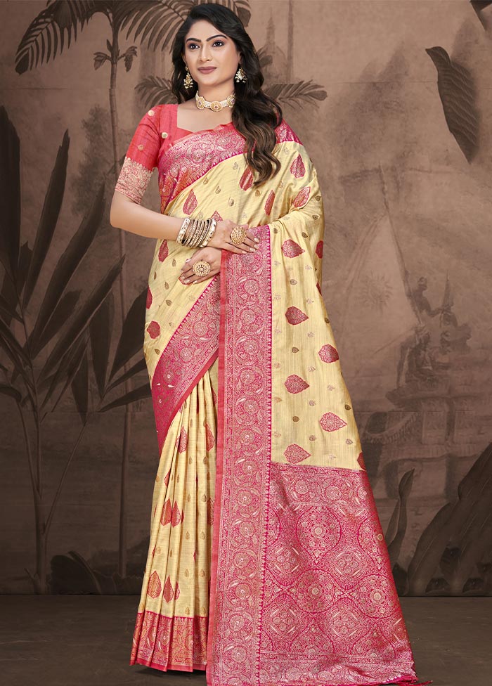 Beige Dupion Silk Saree With Blouse Piece