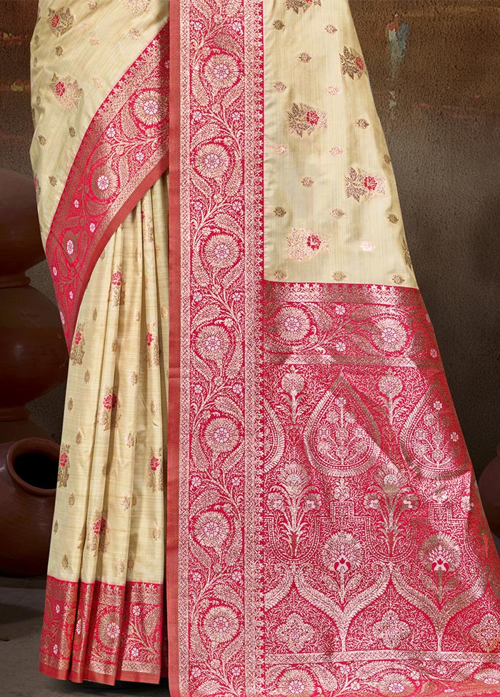 Beige Dupion Silk Saree With Blouse Piece