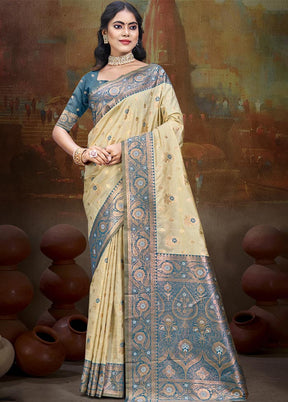 Beige Dupion Silk Saree With Blouse Piece