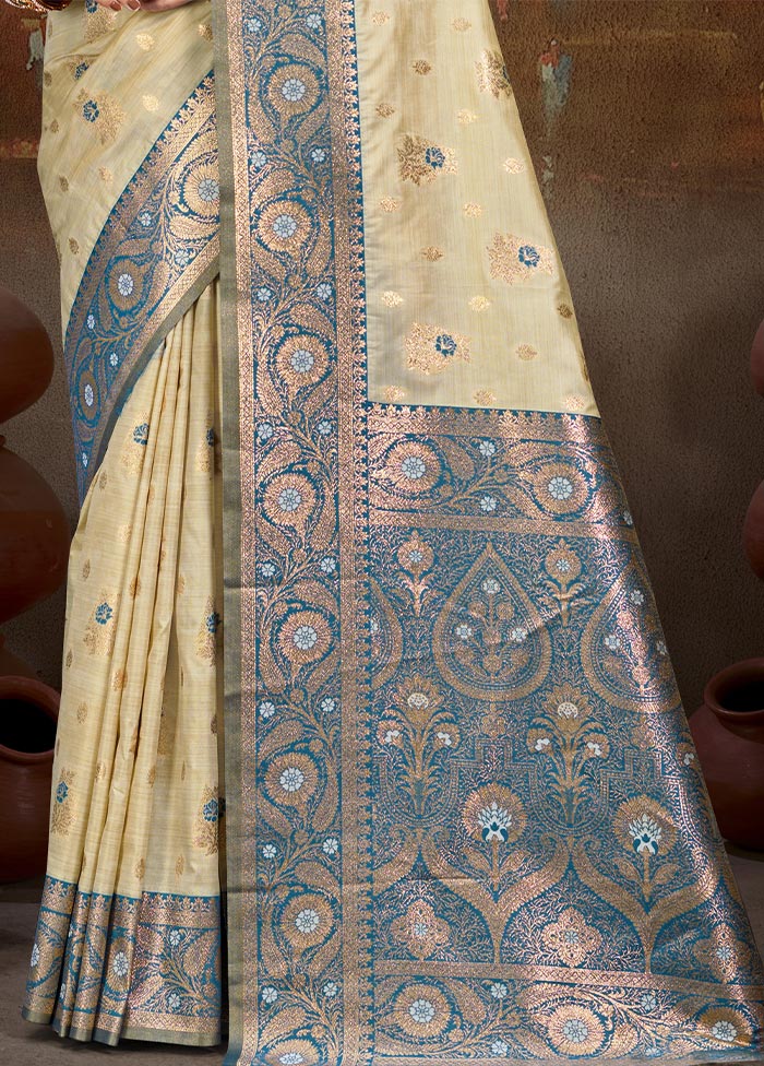 Beige Dupion Silk Saree With Blouse Piece