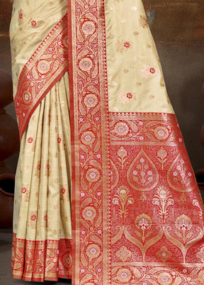 Beige Dupion Silk Saree With Blouse Piece