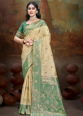 Beige Dupion Silk Saree With Blouse Piece