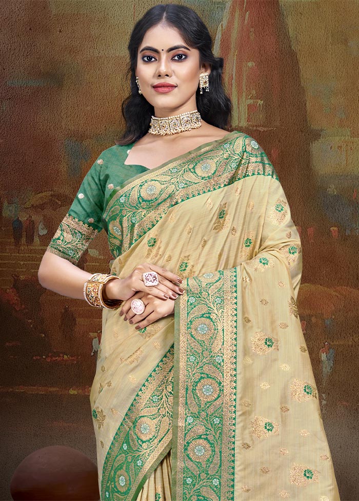 Beige Dupion Silk Saree With Blouse Piece