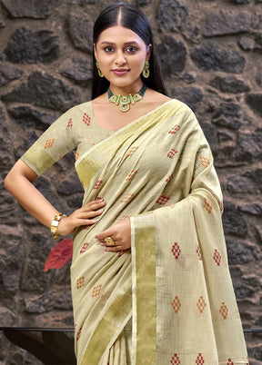 Cream Linen Silk Saree With Blouse Piece