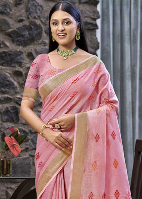 Pink Linen Silk Saree With Blouse Piece