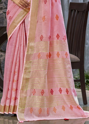 Pink Linen Silk Saree With Blouse Piece