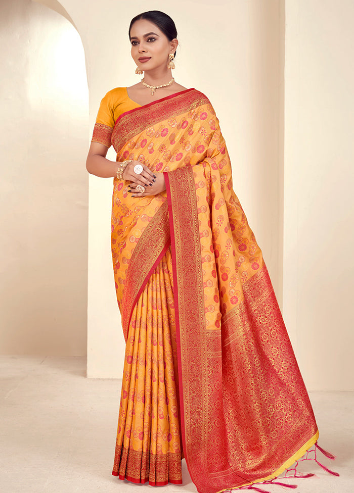 Mustard Dupion Silk Saree With Blouse Piece