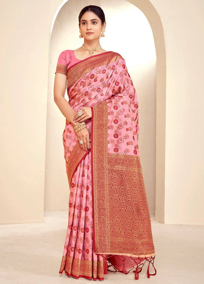 Pink Dupion Silk Saree With Blouse Piece