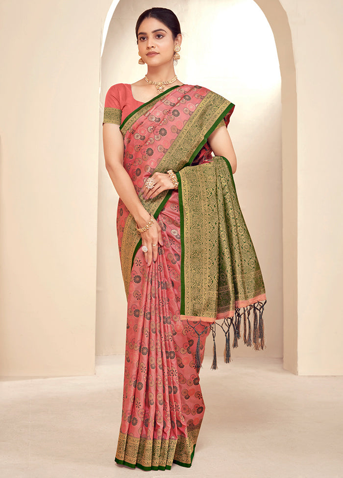 Peach Dupion Silk Saree With Blouse Piece