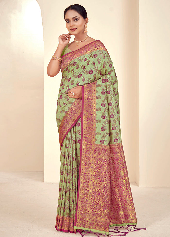 Light Green Dupion Silk Saree With Blouse Piece