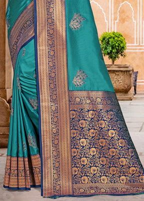 Rama Dupion Silk Saree With Blouse Piece