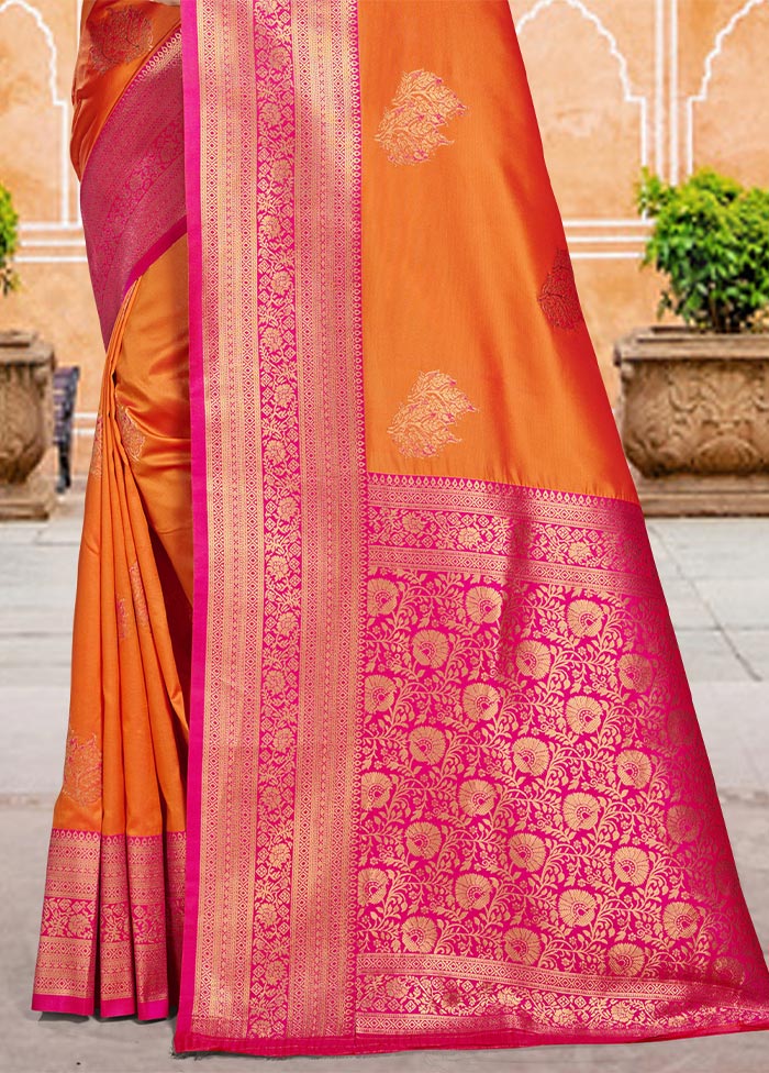 Orange Dupion Silk Saree With Blouse Piece