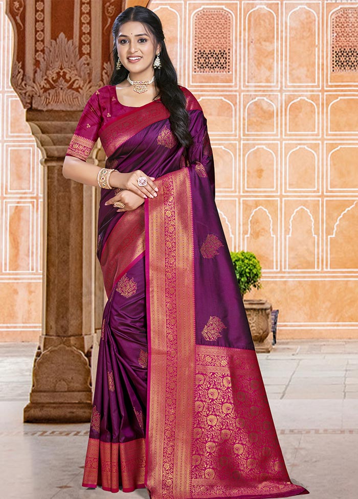 Wine Dupion Silk Saree With Blouse Piece