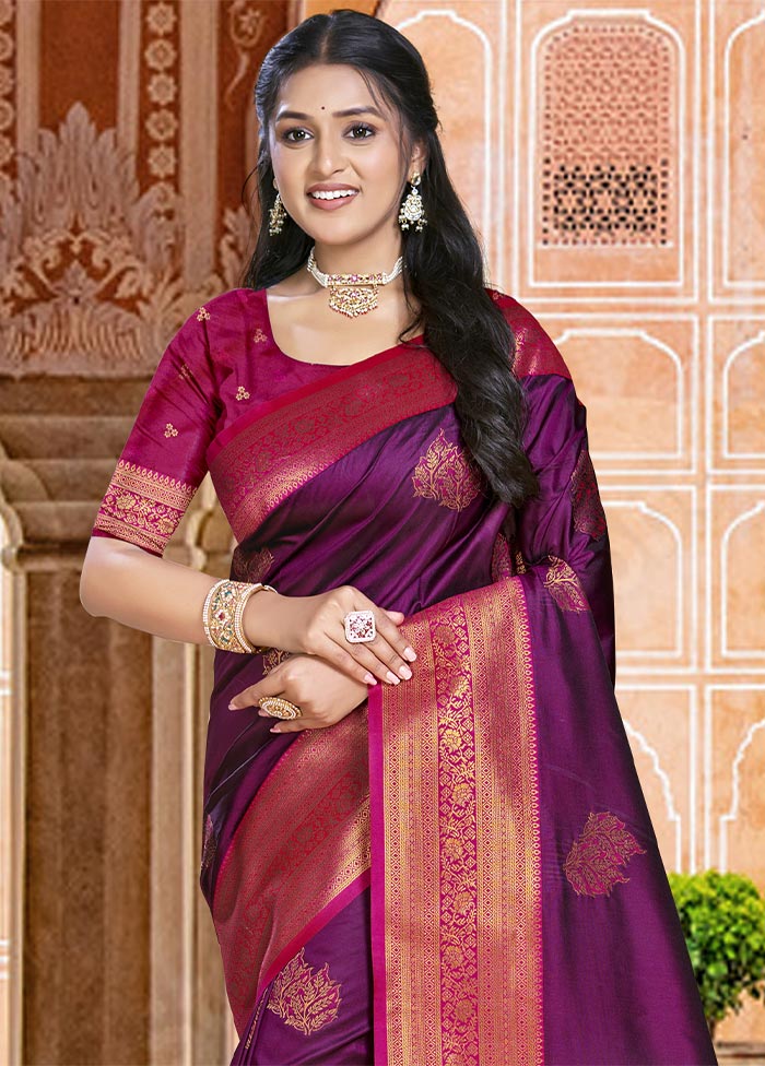 Wine Dupion Silk Saree With Blouse Piece