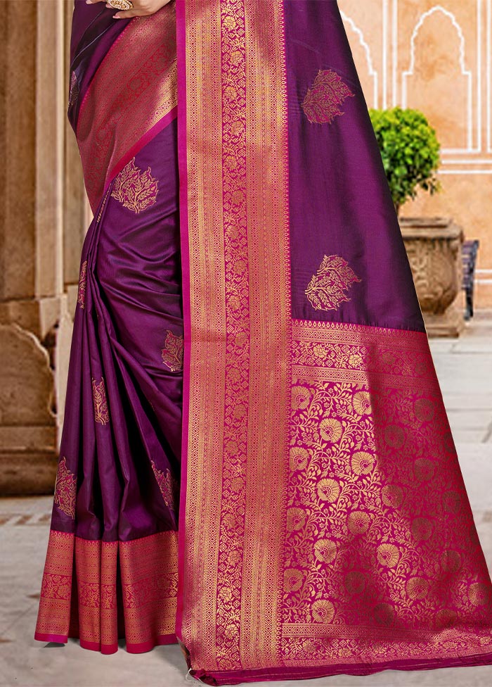 Wine Dupion Silk Saree With Blouse Piece