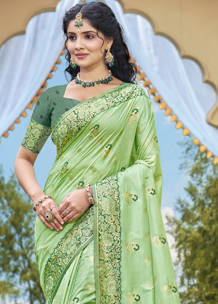 Light Green Spun Silk Saree With Blouse Piece