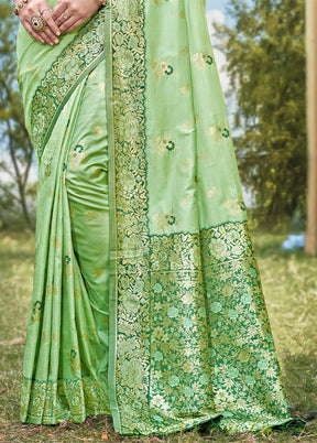 Light Green Spun Silk Saree With Blouse Piece