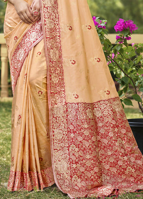 Peach Spun Silk Saree With Blouse Piece