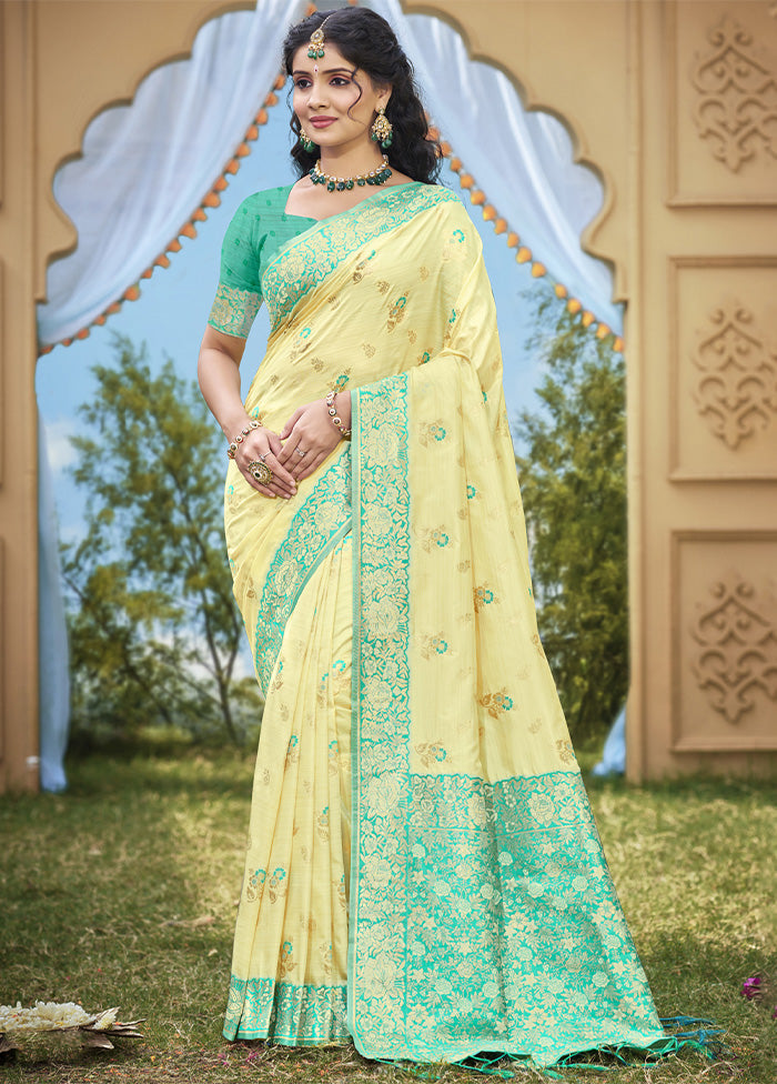 Light Yellow Spun Silk Saree With Blouse Piece